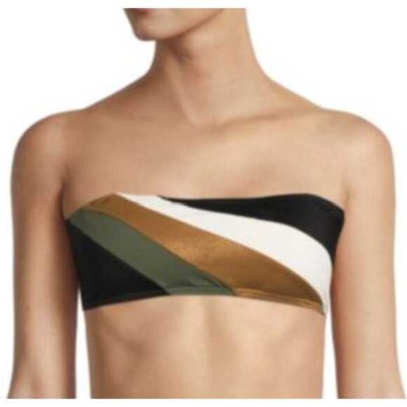 VINCE CAMUTO Gold Shimmer Color Blocked Square Neck Bandeau Swim Top S NWT - Picture 3 of 10